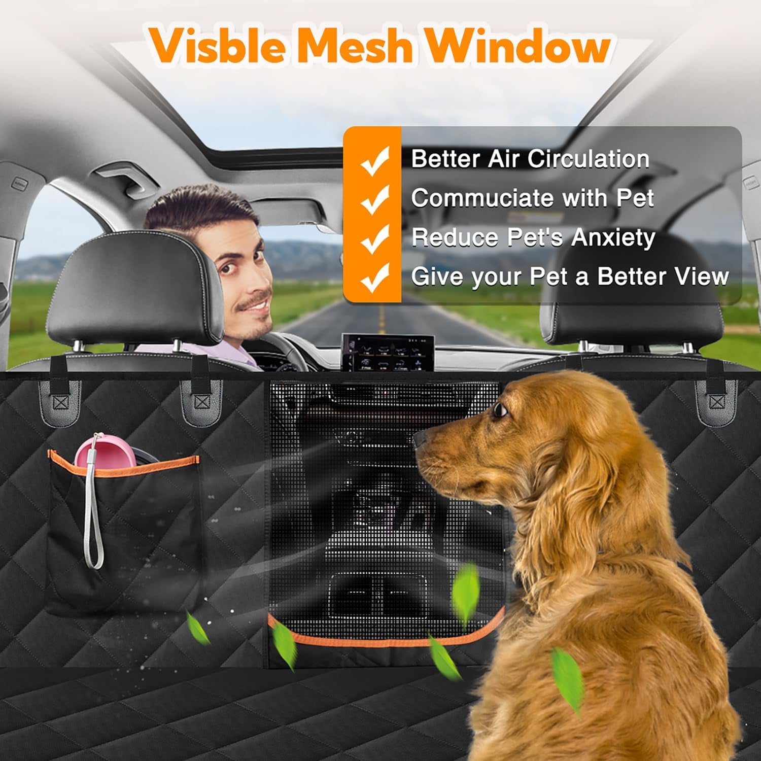 Heavy-Duty 600D Waterproof Dog Car Seat Cover with Side Flaps, Anti-Scratch Non-Slip Hammock Style Protector for Back Seat of Cars, Trucks, and SUVs