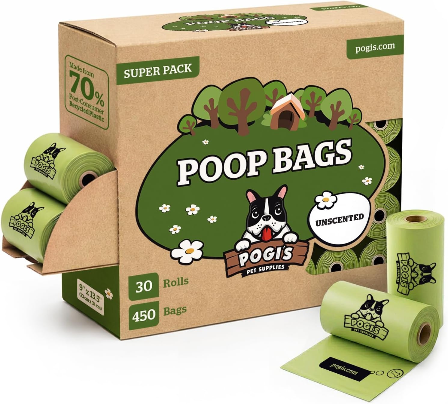 Pogi's Premium Leak-Proof Extra Thick Dog Waste Bags (Unscented, 30 Rolls, 450 Count)