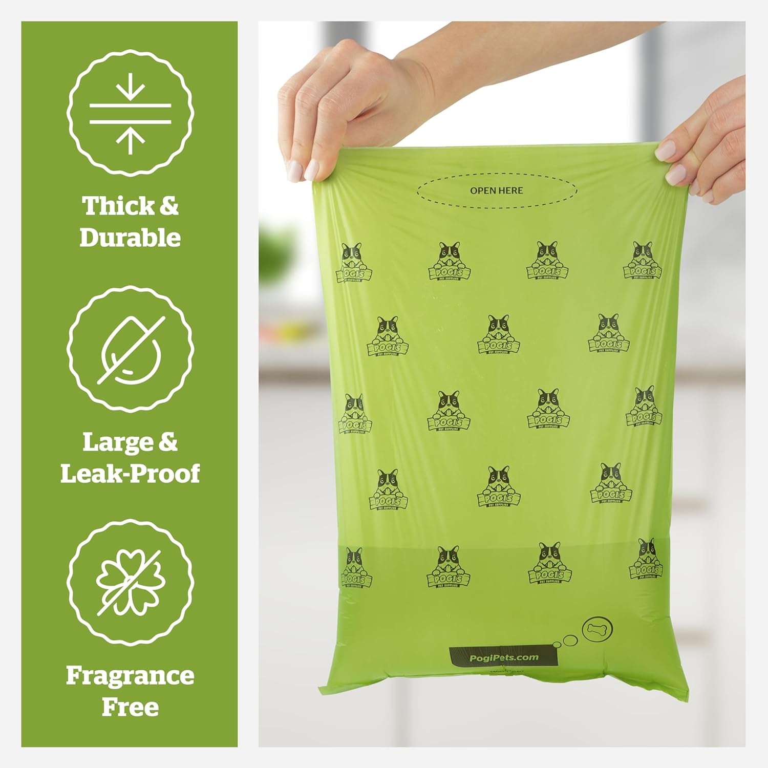 Pogi's Premium Leak-Proof Extra Thick Dog Waste Bags (Unscented, 30 Rolls, 450 Count)