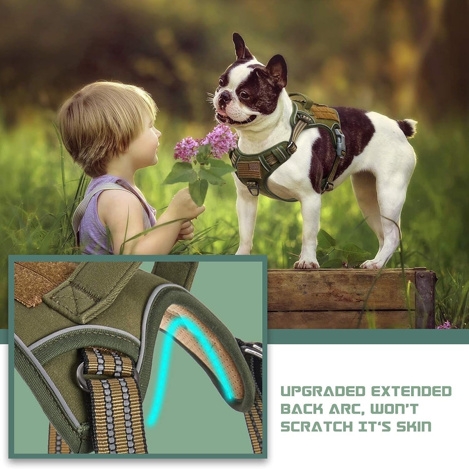 Professional Tactical Dog Harness for Medium Breeds - No Pull Design, Reflective Adjustable Vest with Handle for Training and Walking, Green M