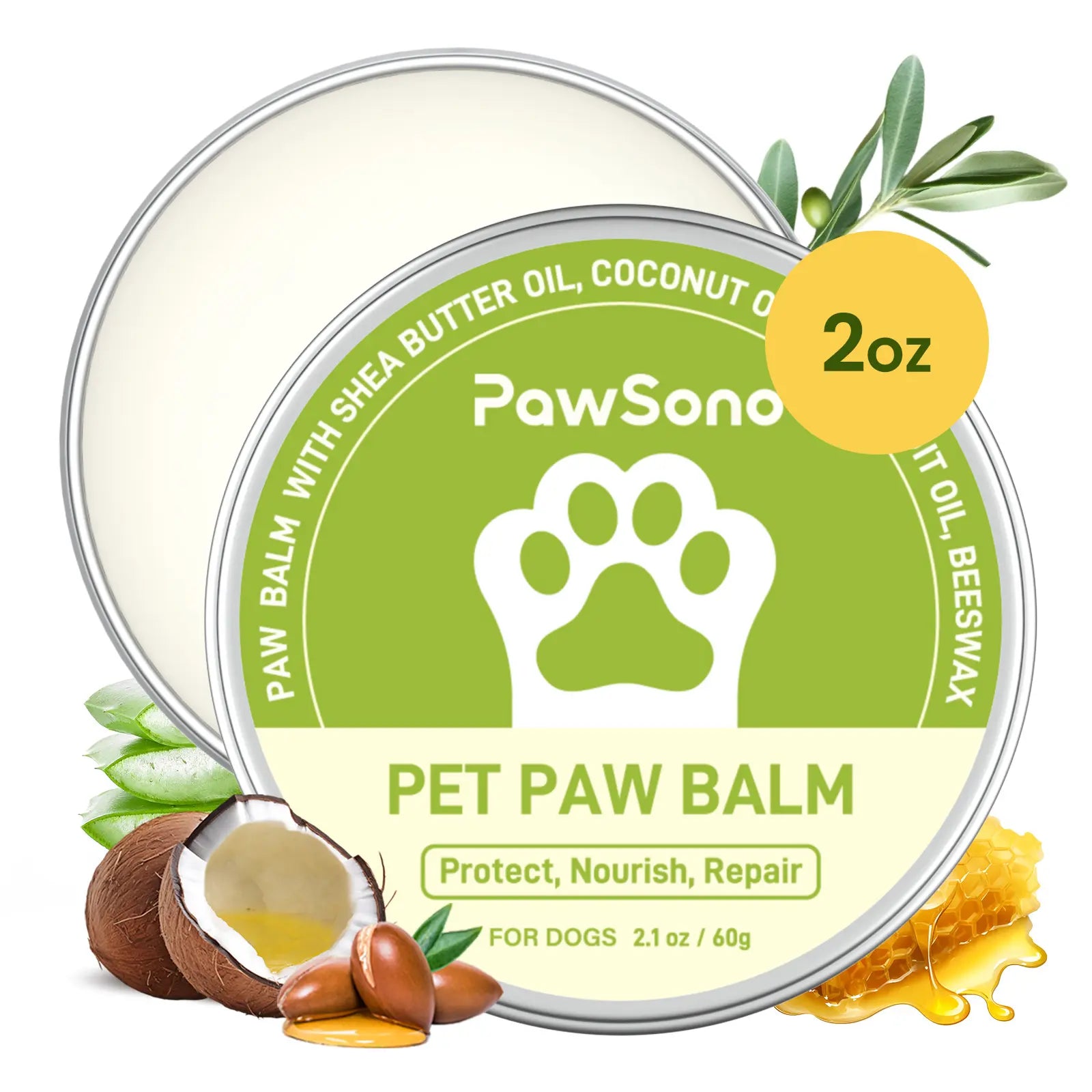 Pawsono Dog Paw Balm for Dogs & Cats, Natural Ingredients Lick-Safe Dog Paw Pad Balm, Moisturizer & Soother for Dry Crackedpaws & Noses|Dog Paw Protection from Snow, Hot Pavements, 1 Pack | 2Oz