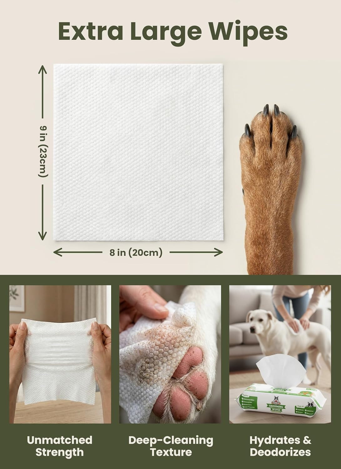 Pogi’S Dog Grooming Wipes – Hypoallergenic Pet Wipes for Paws, Body & Butt – Cleaning & Hydrating, Fragrance Free, 400 Count