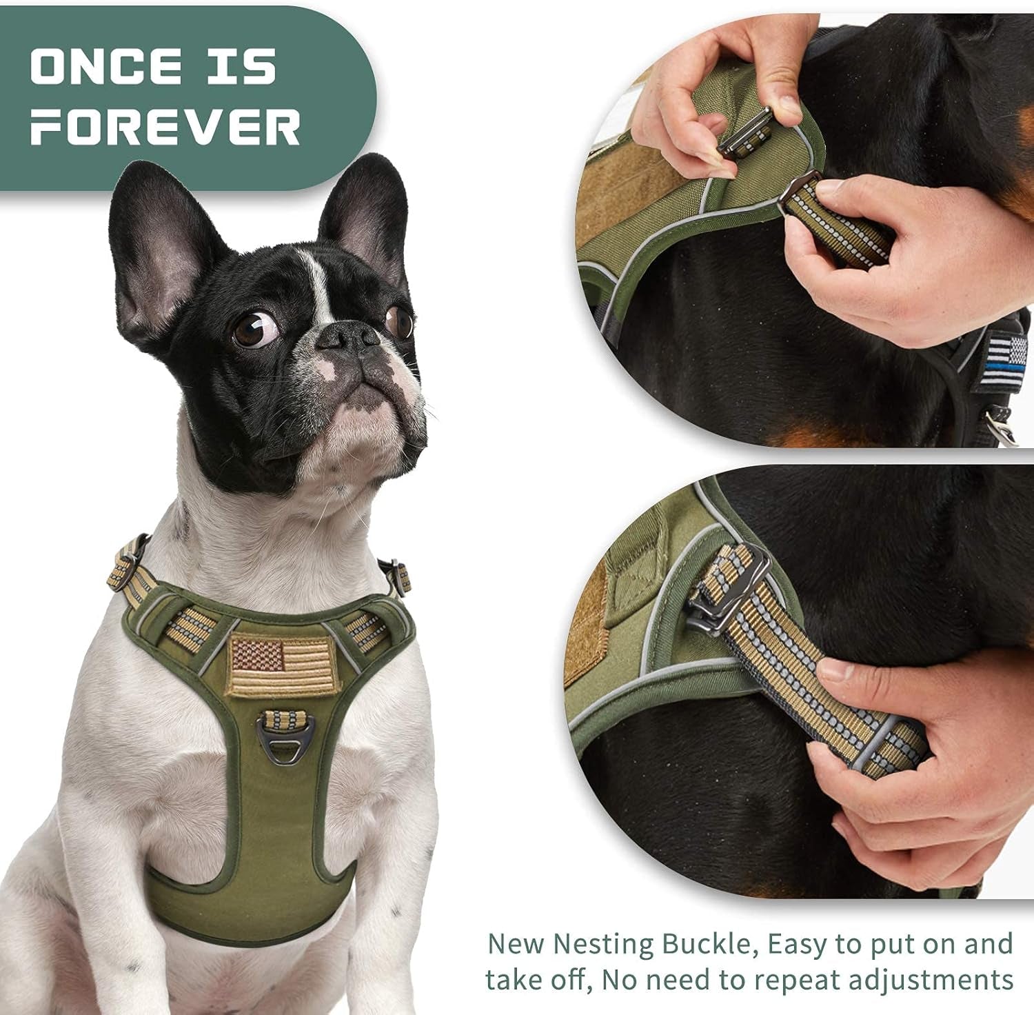 Professional Tactical Dog Harness for Medium Breeds - No Pull Design, Reflective Adjustable Vest with Handle for Training and Walking, Green M