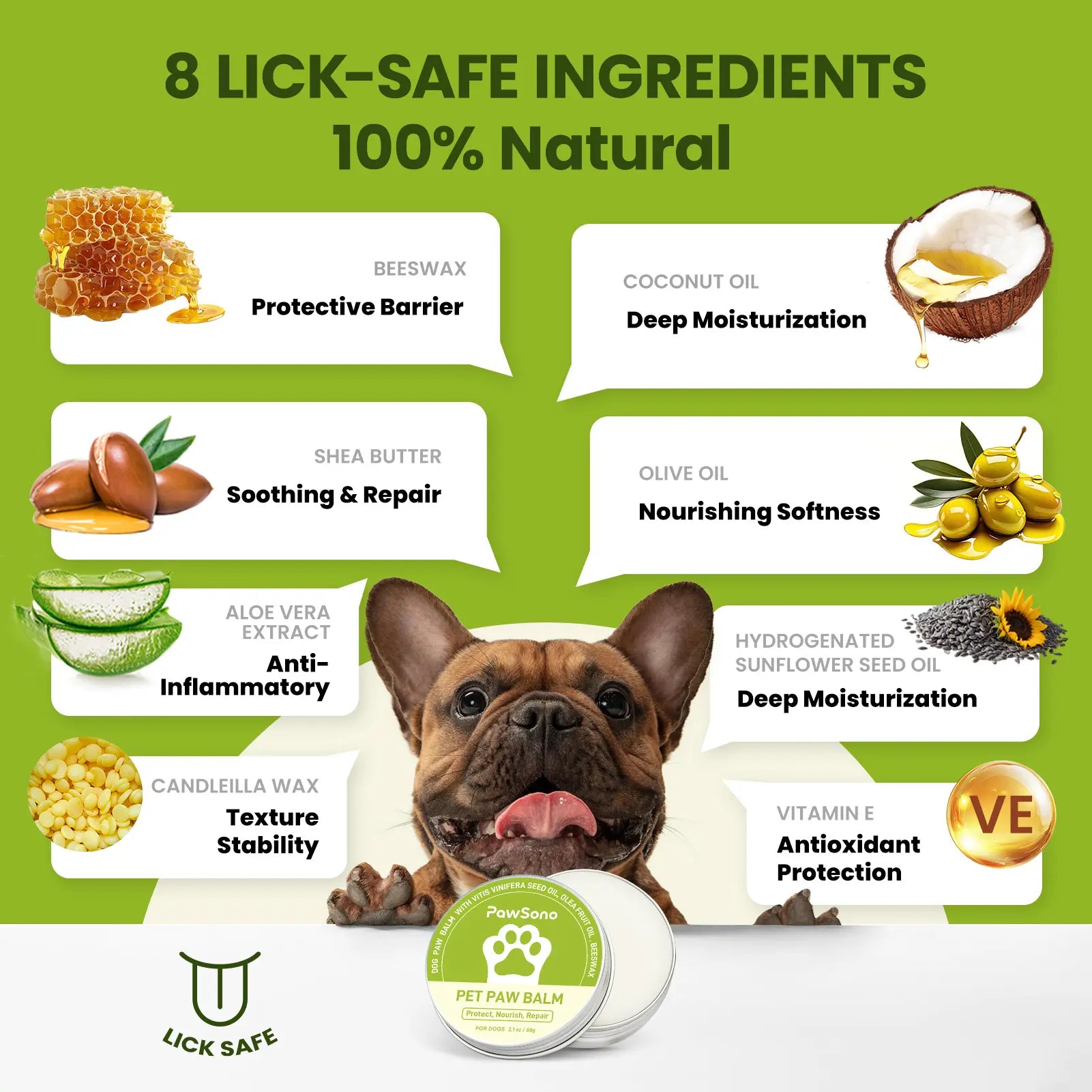 Pawsono Dog Paw Balm for Dogs & Cats, Natural Ingredients Lick-Safe Dog Paw Pad Balm, Moisturizer & Soother for Dry Crackedpaws & Noses|Dog Paw Protection from Snow, Hot Pavements, 1 Pack | 2Oz