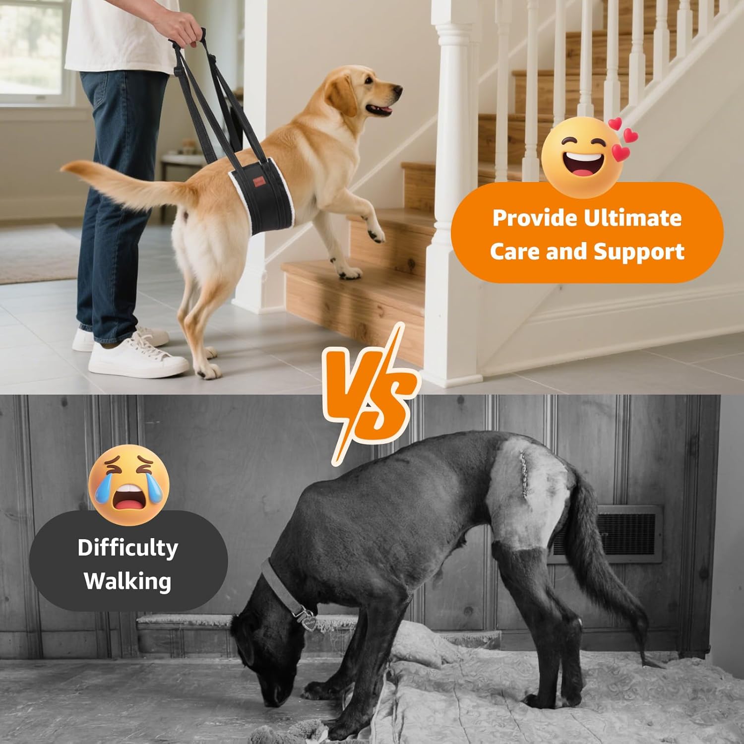 Portable Dog Sling for Back Legs, Hip Support Harness to Help Lift Rear for Canine Aid Old K9 Cruciate Ligament Rehabilitation