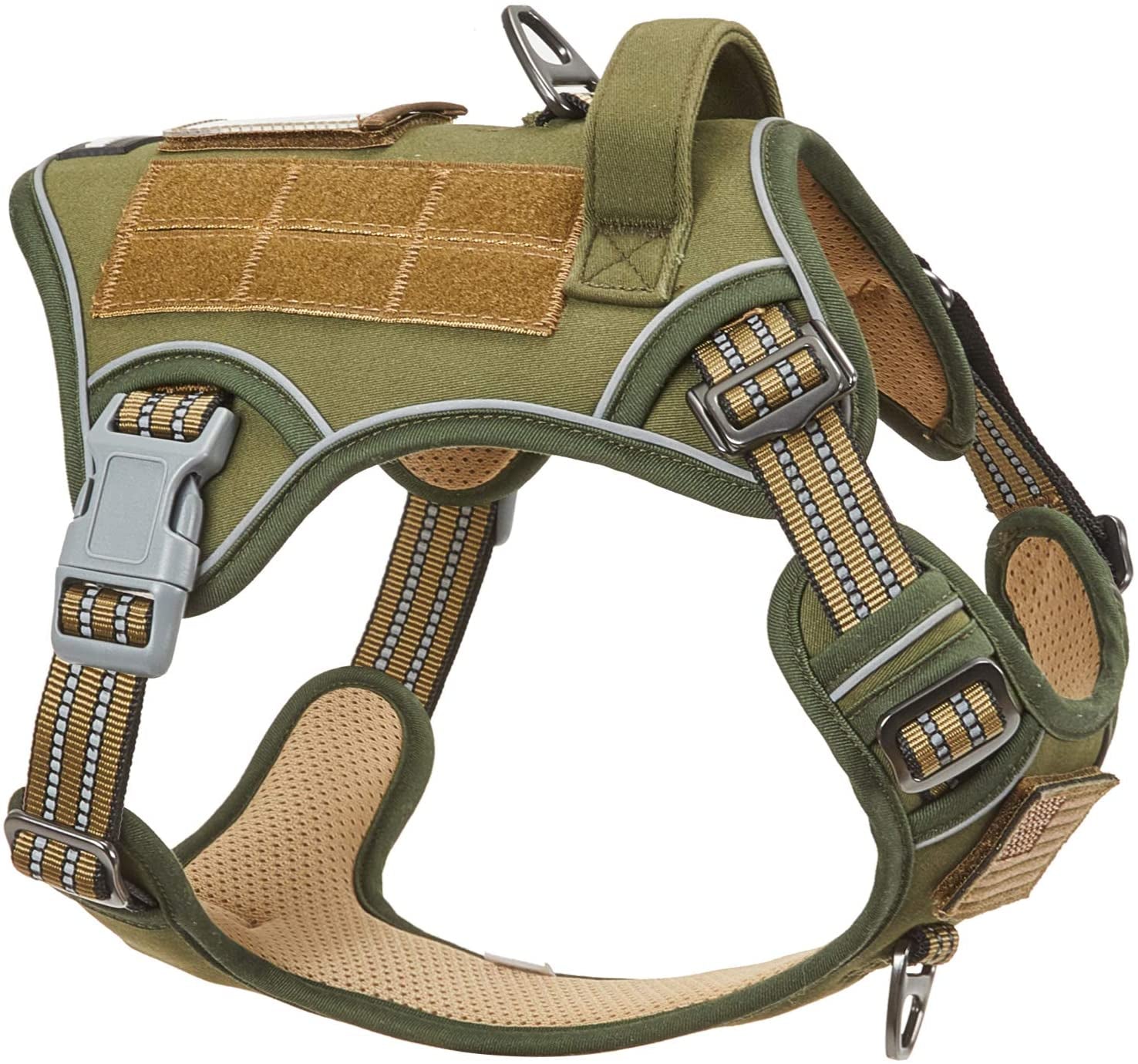 Professional Tactical Dog Harness for Medium Breeds - No Pull Design, Reflective Adjustable Vest with Handle for Training and Walking, Green M